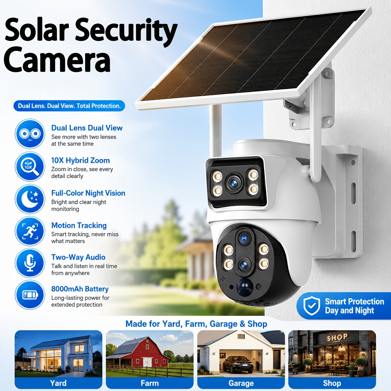 Cámara de Seguridad Exterior XIAOVV: Ofrece Versiones WiFi 2.4G o 4G LTE; Cámara PTZ con Zoom de 10x | Carga Solar | Rotación Horizontal de 355° y Rotación Vertical de 90° | Detección de Movimiento con IA, Área de Detección, Audio Bidireccional, Almacenam