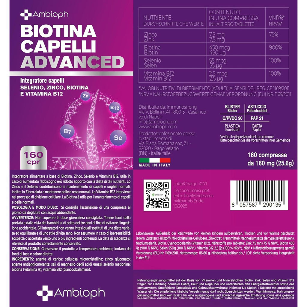 Integrador para el cabello a base de biotina, zinc, selenio y vitamina B12