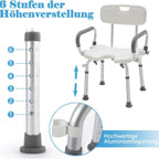 Silla de ducha con respaldo para baño movilidad y cuidado diario | 50 cm y 150 kg y ajustable