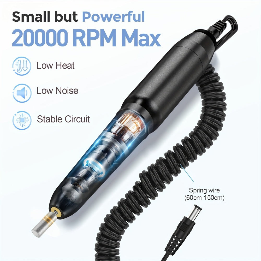 Máquina de Uñas Portátil para el Hogar, Host Alimentado por USB hasta 20,000 RPM + 6 Tipos de Brocas + Juego de 106 Anillos de Hilo, Diseño Ligero Más Conveniente para Llevar, ¡Abre el Salón de Uñas en Cualquier Momento, en Cualquier Lugar!