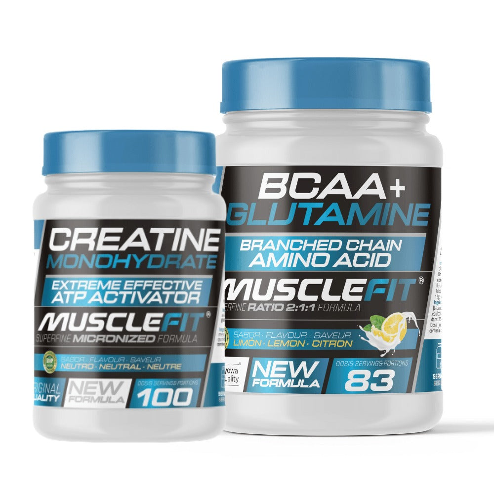 Pack Glutamina + BCAA´s 500g (varios sabores) + Creatina Monohidrato 300g (neutro) - Musclefit