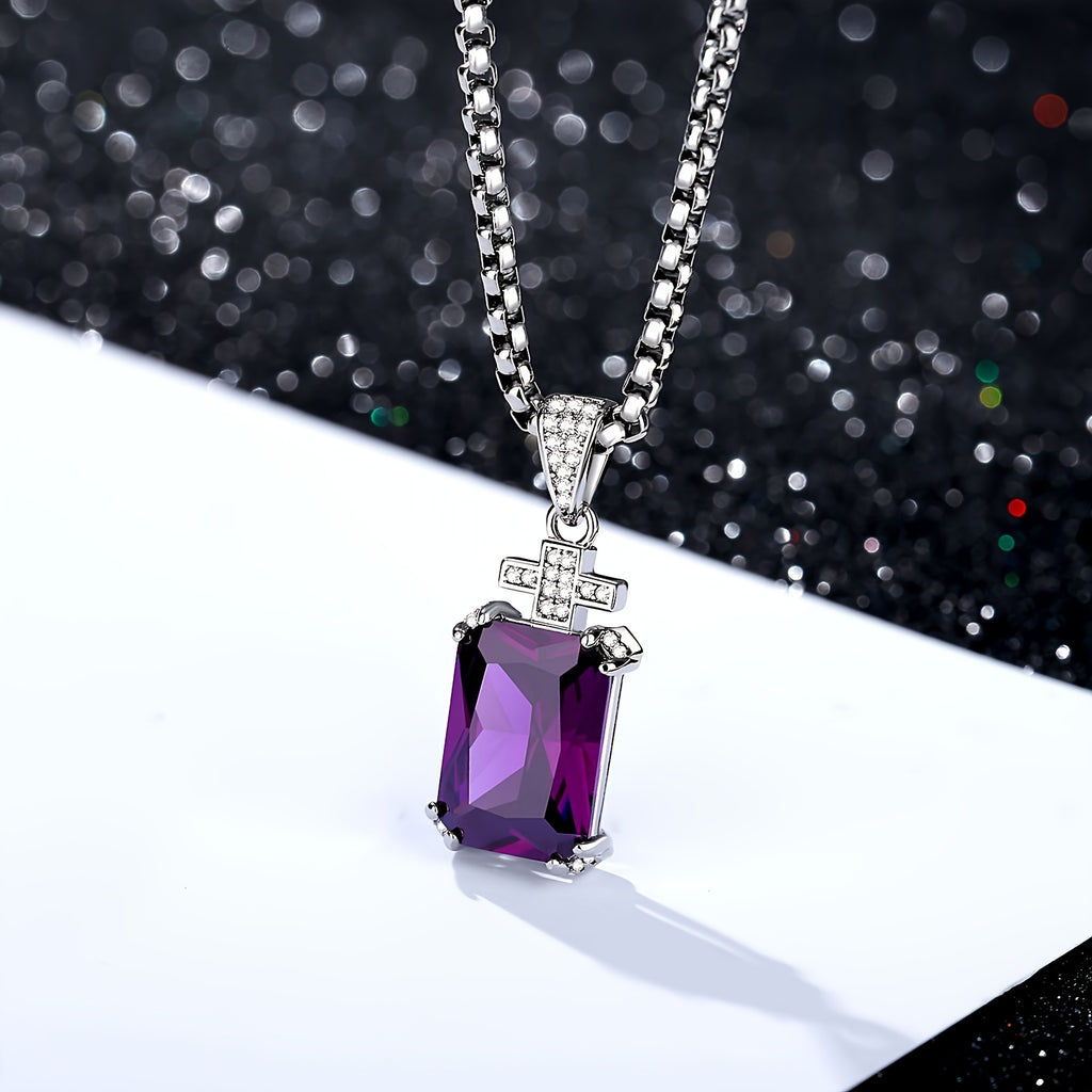Collar de cruz prémium para hombre | Colgante de circonita cúbica sintética tallada de 17.5 quilates | Cadena de acero inoxidable 304L de 60.96 cm | Regalo de lujo para él