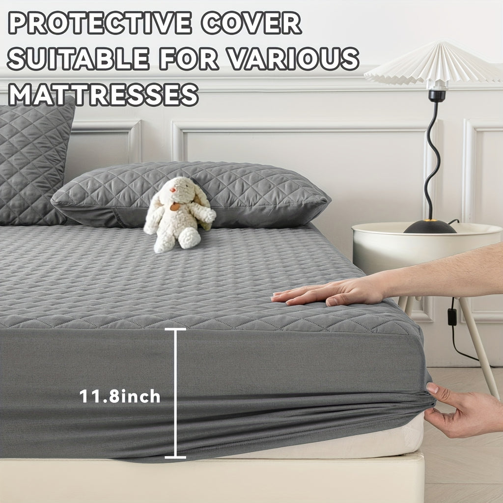 Este es un set de 3 piezas que incluye una funda protectora de colchón ultrasuave e impermeable y una media funda de almohada (el relleno de la almohada no está incluido). Cuenta con un diseño grueso y cálido en un color sólido, lo que lo convierte en una
