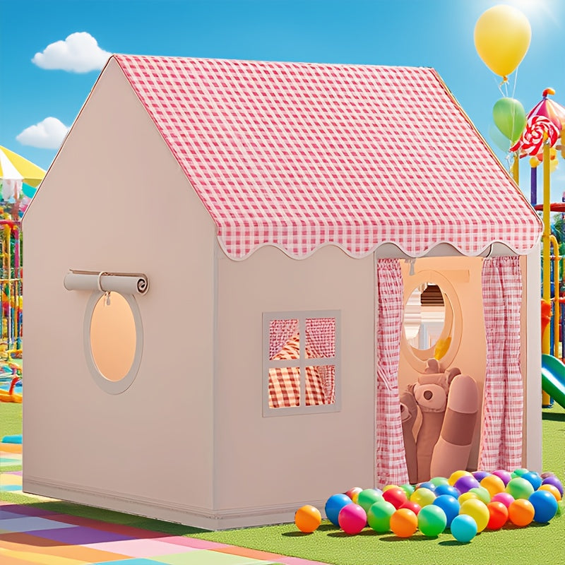 Tienda de campaña estilo casa a cuadros rosa y blanco - Casa de juegos extra grande para interiores y exteriores para niños | Se pliega para un fácil almacenamiento | Casa a cuadros rosa grande | Regalo perfecto para vacaciones y cumpleaños para niños y n