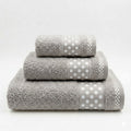 Juego de Toallas de Algodón 100% (3 Piezas) - Incluye Toalla de Tocador, Lavabo y Ducha | Tacto Suave, Ultra Absorbentes con Diseño Elegante de Lunares | Set Premium para Baño