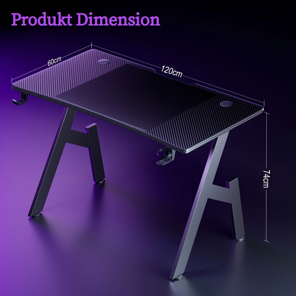 Mesa de trabajo para oficina, estaciones de trabajo para ordenador, escritorio de juego para ordenador en forma de A, estaciones de trabajo para escritorio de oficina con superficie de fibra de carbono, mesa de PC resistente para juegos y oficina, negro,