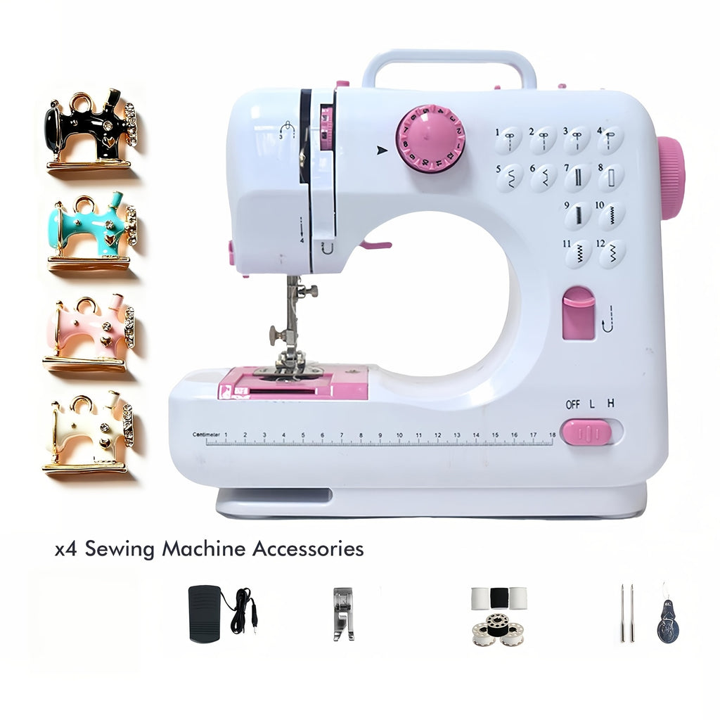 Mini Máquina de Coser para Principiantes, 12 Agujas Multifuncional para el Hogar, Portátil, de Doble Hilo, Inversión de Puntos, Dos Velocidades, Alimentada por Batería, (Batería No Incluida en el Paquete)