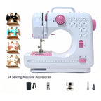 Mini Máquina de Coser para Principiantes, 12 Agujas Multifuncional para el Hogar, Portátil, de Doble Hilo, Inversión de Puntos, Dos Velocidades, Alimentada por Batería, (Batería No Incluida en el Paquete)