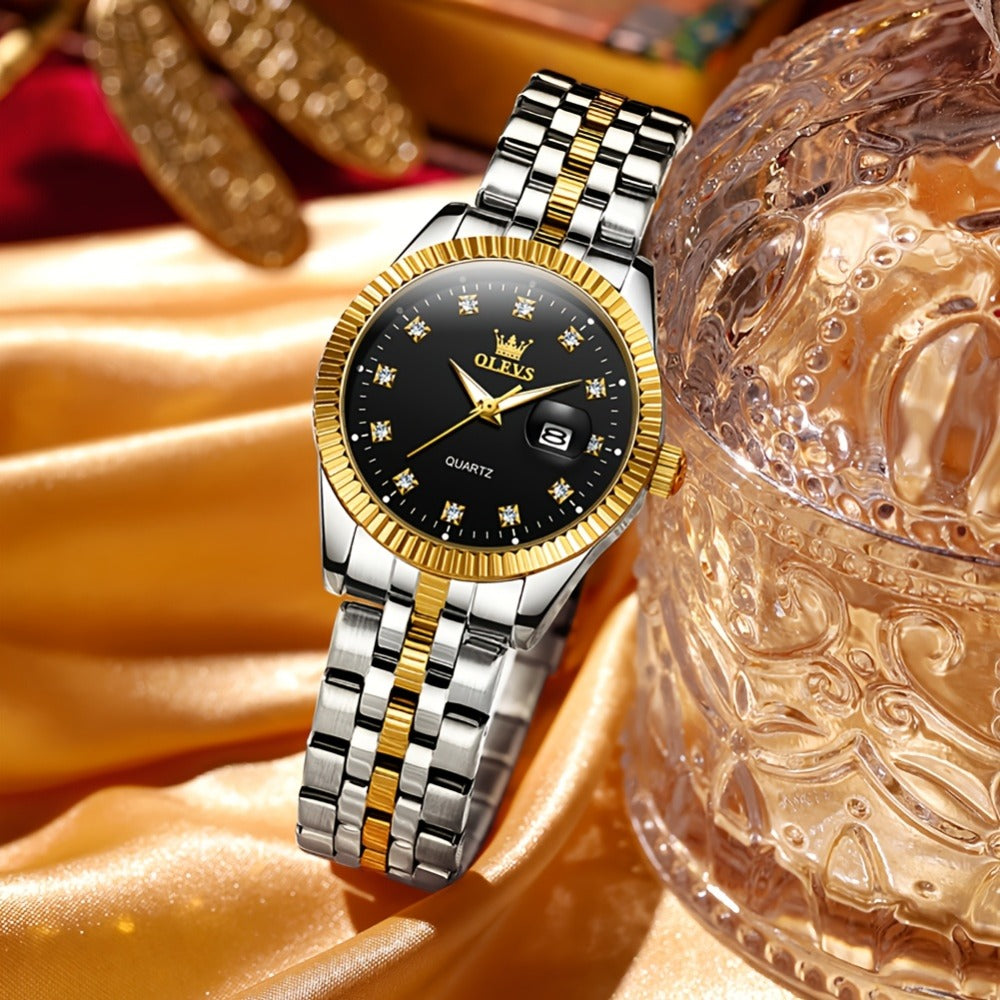 OLEVS Reloj de Mujer Clásico de Negocios, Relojes Analógicos de Cuarzo para Mujer, Relojes Elegantes de Lujo de Acero Inoxidable con Diamantes de Rhein, Relojes Luminosos para Mujer con Calendario y Fecha para Damas, Regalos Románticos, Reloj de Pulsera p