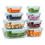 Paquete de 8 recipientes de vidrio para almacenar alimentos con tapas herméticas, recipientes de vidrio para preparar comidas, para almuerzo de oficina, aptos para microondas, horno, congelador y lavavajillas