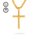 Collar con colgante para hombre hecho de plata 925, con una cruz tridimensional chapada en oro de 18 quilates, acompañado de una cadena cubana resistente de plata 925, lo que lo convierte en un regalo ideal para las fiestas o el Día del Padre, presentado