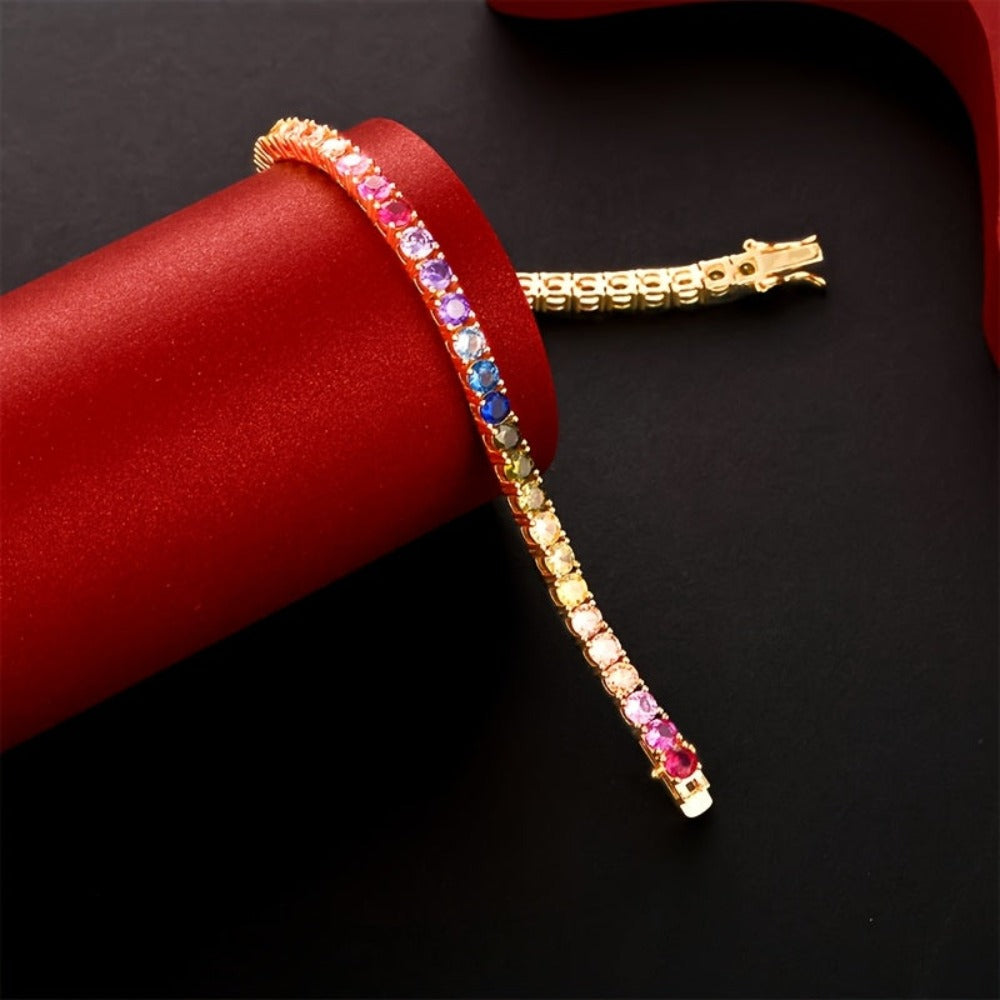Pulsera de mujer lujosa y elegante de plata de ley 925 con piedras de morganita de colores. Un regalo perfecto para uso diario, Día de San Valentín, aniversario, cumpleaños y Navidad, presentada en una hermosa caja de regalo.