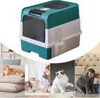 Caja de Arena para Gatos Espaciosa con Tapa Arenero - A Prueba de Fugas, Diseño Plegable, Soporta hasta 14.97 KG, Incluye Pala, Sin Rastro para Limpieza Fácil, Construcción Duradera de ABS/PE/Silicona, Forma Rectangular, Caixa de Arena para Gatos Extra Gr