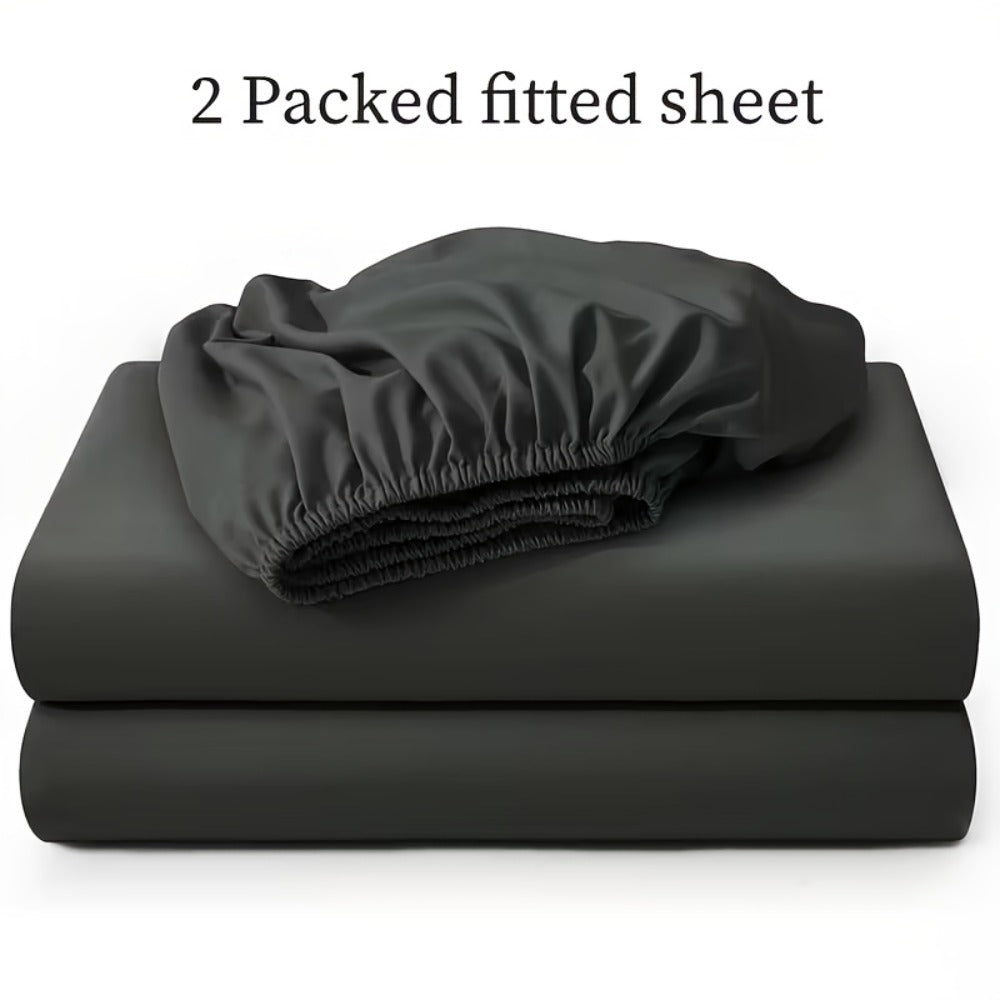 Paquete de 2 Sábanas Ajustables de 100% Poliéster Jersey 130gsm, Color Aleatorio, Sábana de Lino Completo, Falda de 30cm, Hipoalergénica, Sábana Transpirable, Adecuada Para Dormitorio, Residencia Estudiantil Y Habitación De Invitados, Lavable A Máquina, R