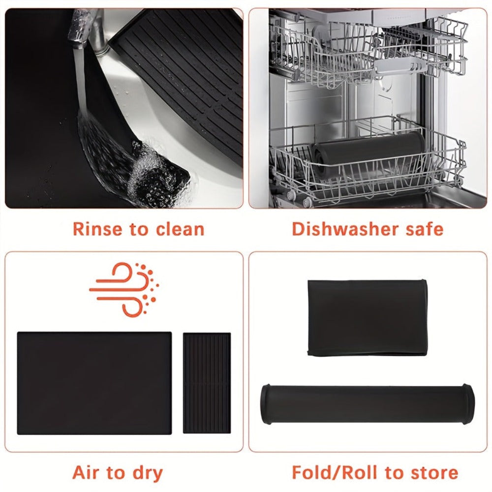 Alfombrilla de Café de Silicona 2 en 1 con Bordes Elevados y Diseño Antideslizante - Fácil de Limpiar, Duradera 59.94cm X 40.13cm para Máquinas de Café, Ideal para Uso en el Hogar y la Oficina, Accesorios para Barra de Café, Regalo Perfecto para Amantes d