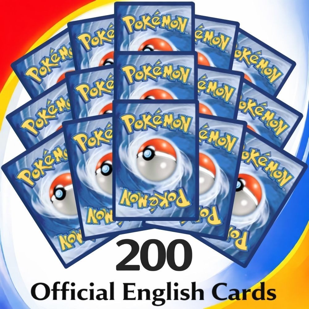 Cartas de Pokémon: Lote auténtico de 200 cartas de juego de Pokémon TCG en idioma inglés