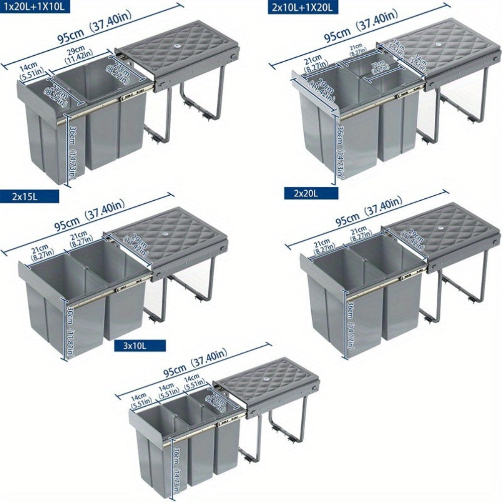 Basurero de Cocina Integrado con Rieles Telescópicos, Recogedor de Residuos Extensible para Bajo Mueble, Color Gris