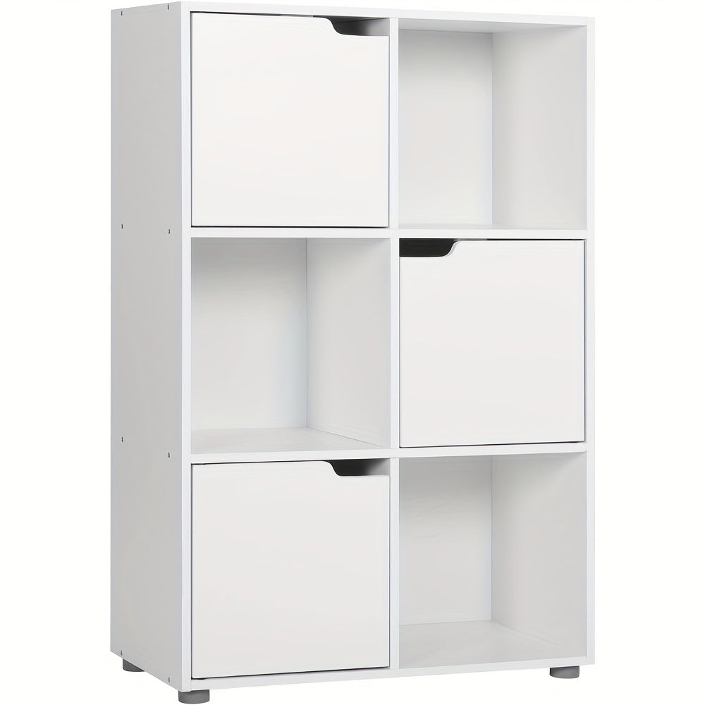 1 estantería, estantería vertical, almacenamiento para oficina en casa, archivador, 3 puertas, 6 compartimentos, estantería de estudio, 59.6X91X29Cm