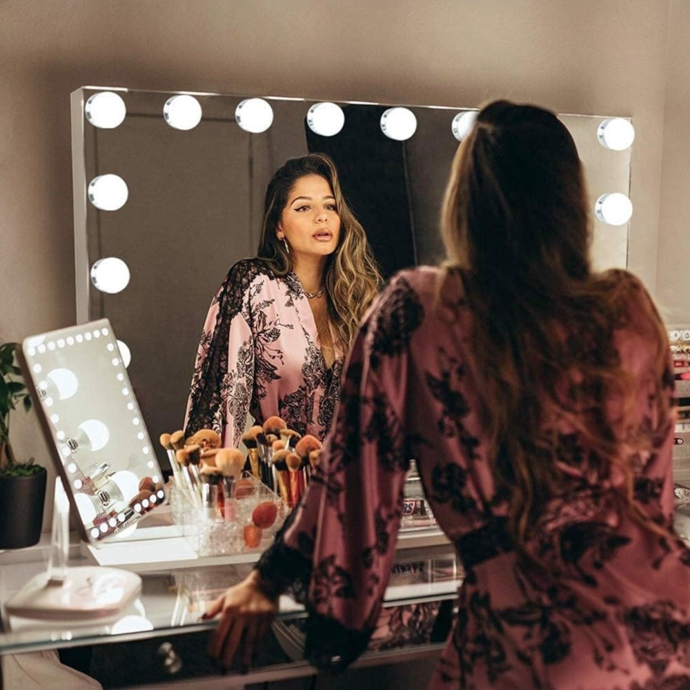 Espejo de Maquillaje con Iluminación LED: Tocador con 12 Bombillas, 3 Modos de Luz, Control Táctil, Espejo de Maquillaje con Aumento y Luz para Maquillaje (ESP001)