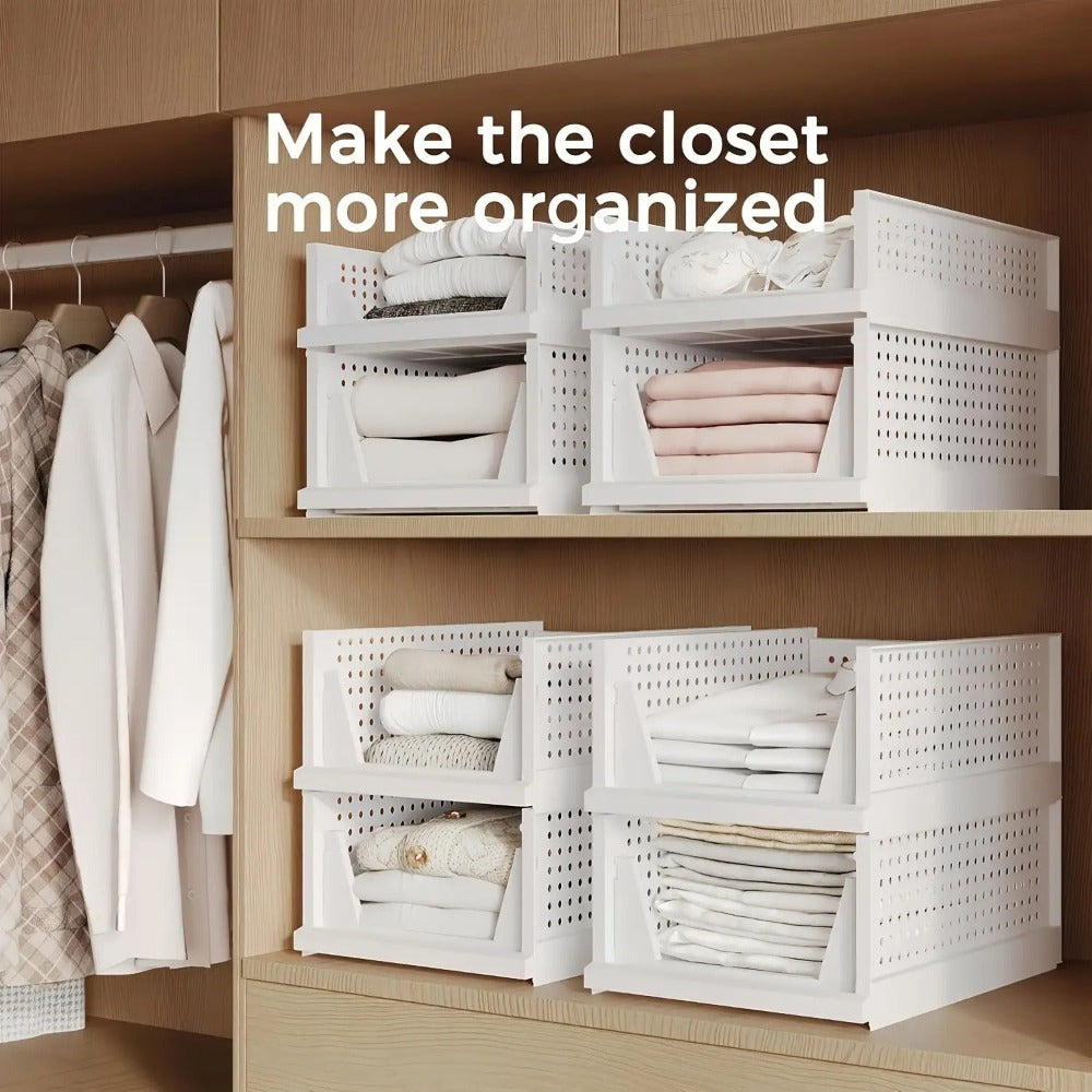 4 Cestas de Almacenamiento de Ropa Plegables, Organizadores de Cajones de Plástico para Cocina, Baño y Armarios de Oficina - La Opción Perfecta para el Día del Trabajo. Cesto de Lavandería, un Organizador de Armario Multifuncional, una Solución que Ahorra