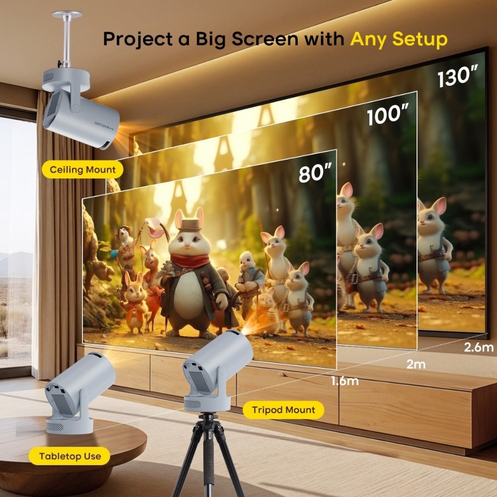 Magcubic Hy300Pro+ Láser Inteligente - Rotación de 180 Grados - 1GB de RAM y 8GB de Almacenamiento ROM - Relación de Proyección de 0.9:1 - Soporte Local 720P 8K - 310ANSI - Sistema Android 14.0 y Wifi 6 Inalámbrico 5.4