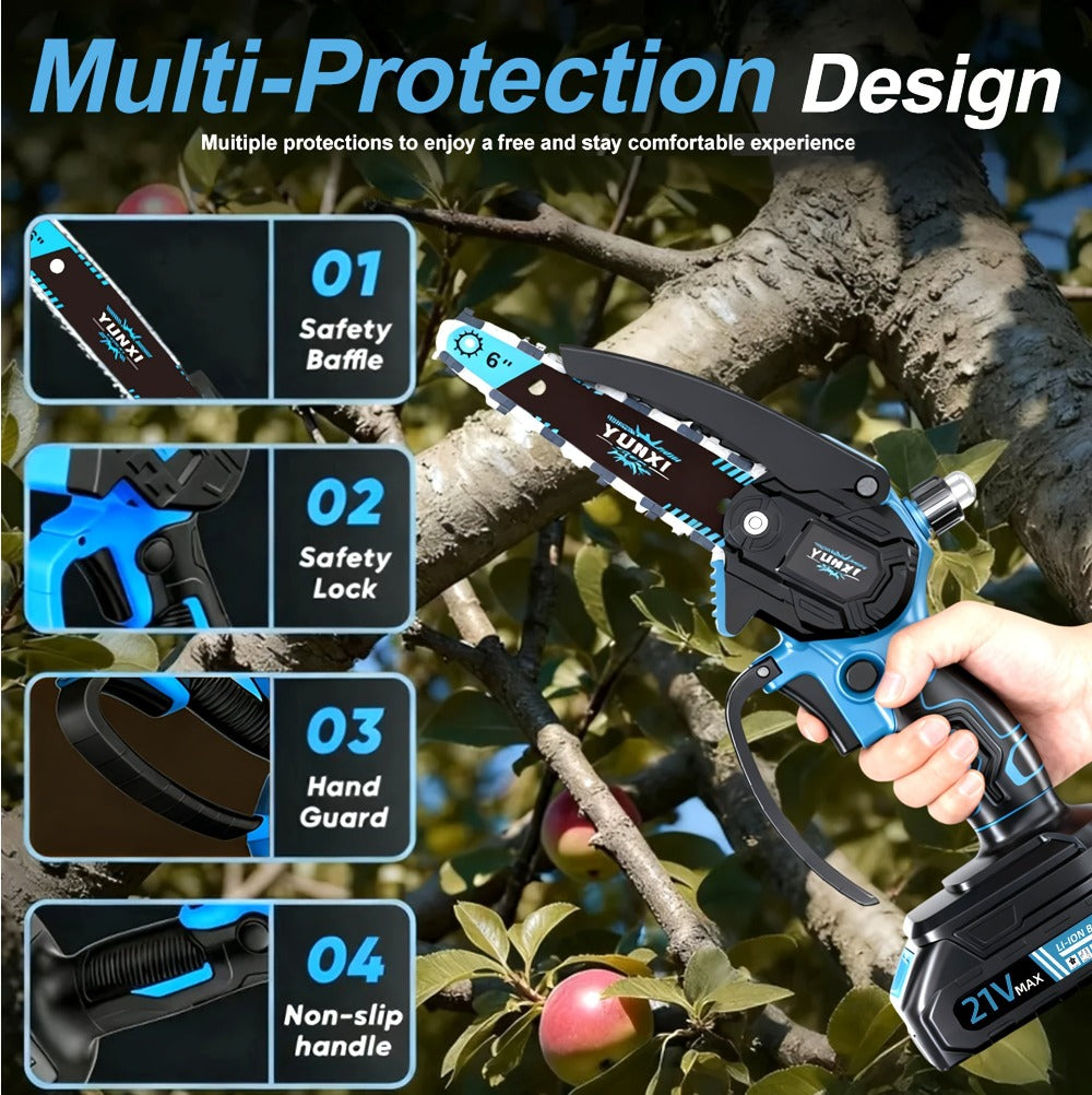 Motosierra Mini Inalámbrica de 6 pulgadas, Motosierra Eléctrica de Mano, Construcción Duradera, Motosierra Compacta, Sierra de Podado Portátil. Adecuada para Recortar Madera y Ramas, Mantenimiento de Jardines y Cuidado del Patio. Motosierra de Iones de Li
