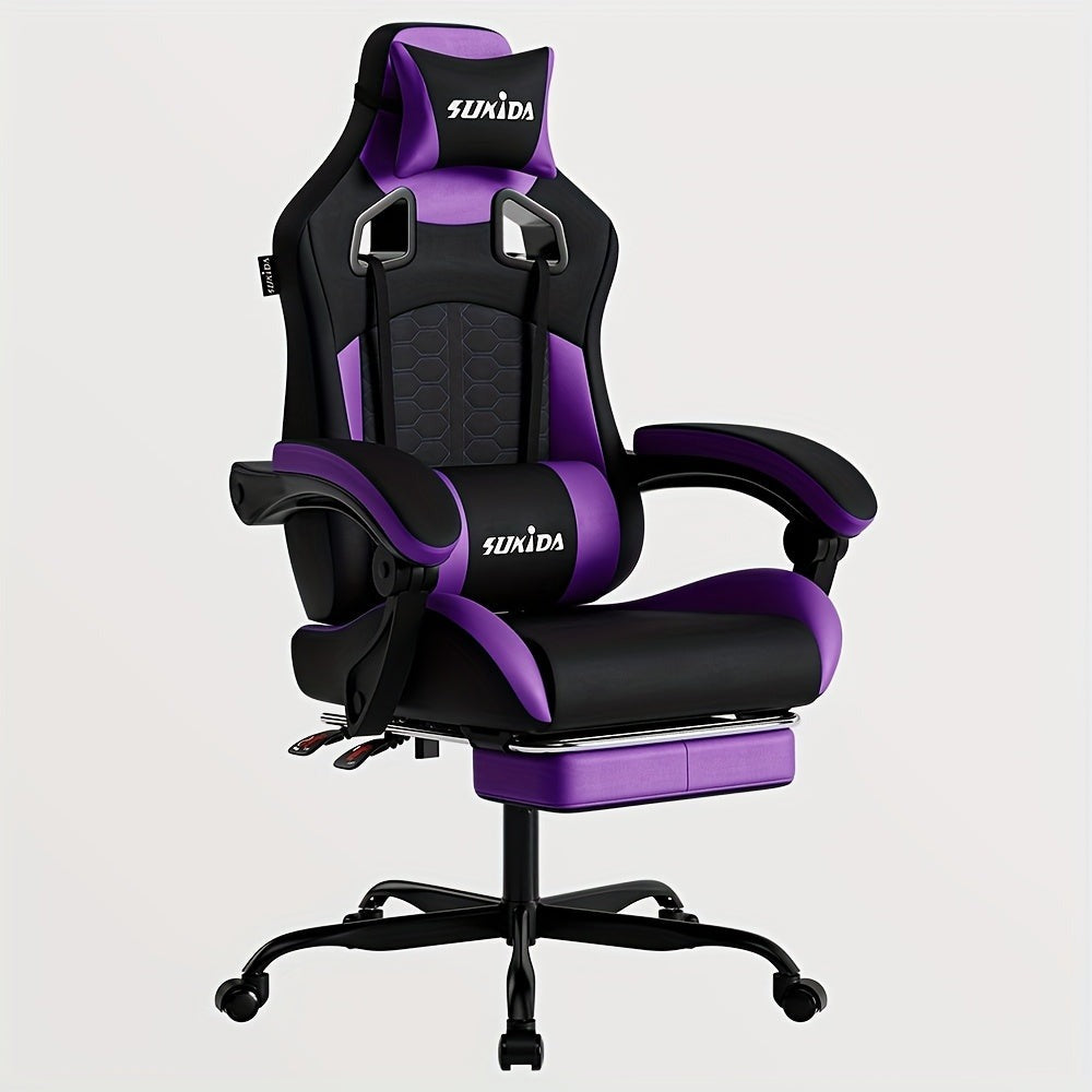 Silla Gaming, Silla Esports, Silla Gaming Ergonómica con Reposapiés, Silla Gaming de Carreras con Reposacabezas Ajustable, Silla de Ordenador con Altura Ajustable y Soporte Lumbar, Adecuada para Oficina en Casa y Gaming, Beige, Azul, Negro, Rojo, Naranja