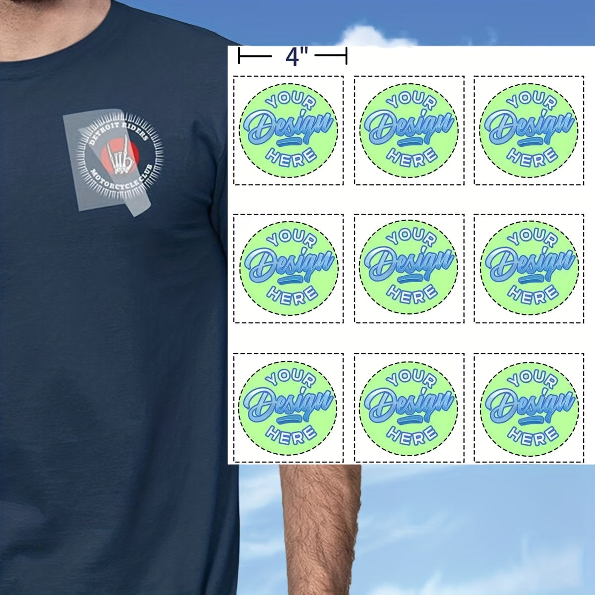 Pegatinas de transferencia de calor personalizadas para ropa, con tu logo en un tamaño de 10.16X10.16 cm, perfectas para diseños en el pecho de camisetas