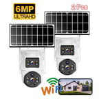 2 Piezas Cámara Binocular Solar WiFi Exterior 6MP, Detección de Humanos, Seguimiento de Movimiento, Intercomunicador Bidireccional, Visión Nocturna a Color, Alertas por Notificación