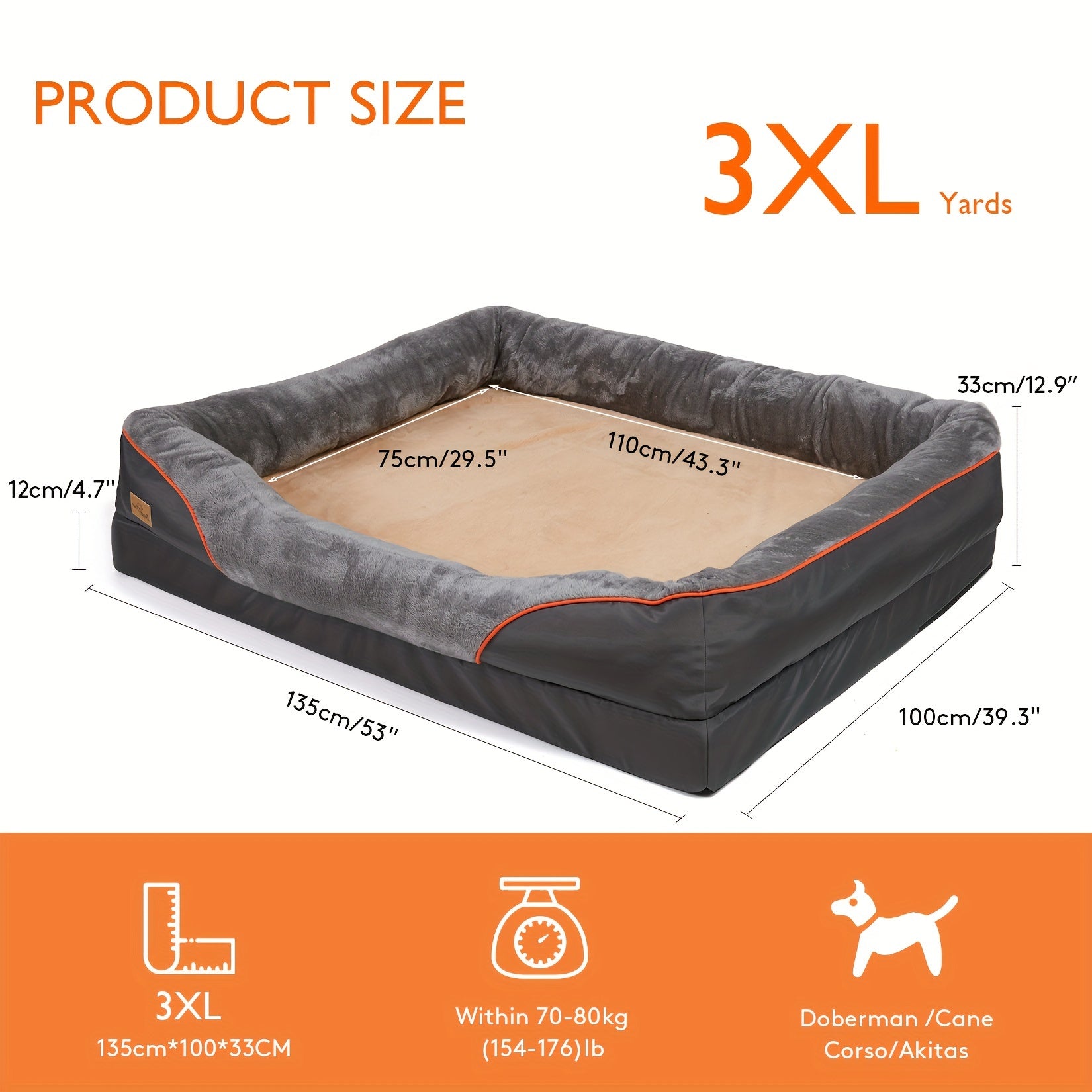 Cama ortopédica extragrande para perro, cama para mascotas de espuma de esponja, con funda lavable con cremallera, sofá tumbona para perros, para perros grandes y jumbo, regalo de juguete con chirrido, XL-3XL