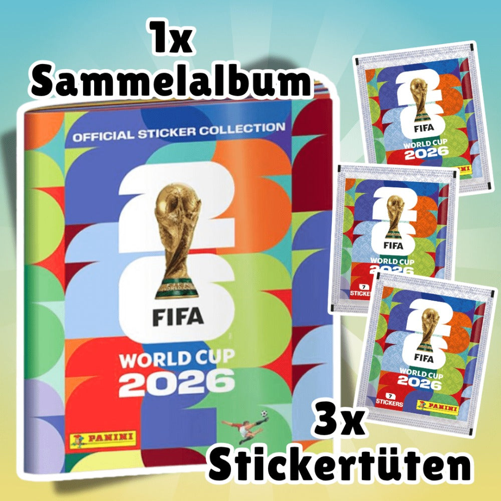 Set de inicio Panini Copa Mundial de la FIFA 2026 – Álbum de coleccionista de tapa blanda con 3 paquetes de pegatinas