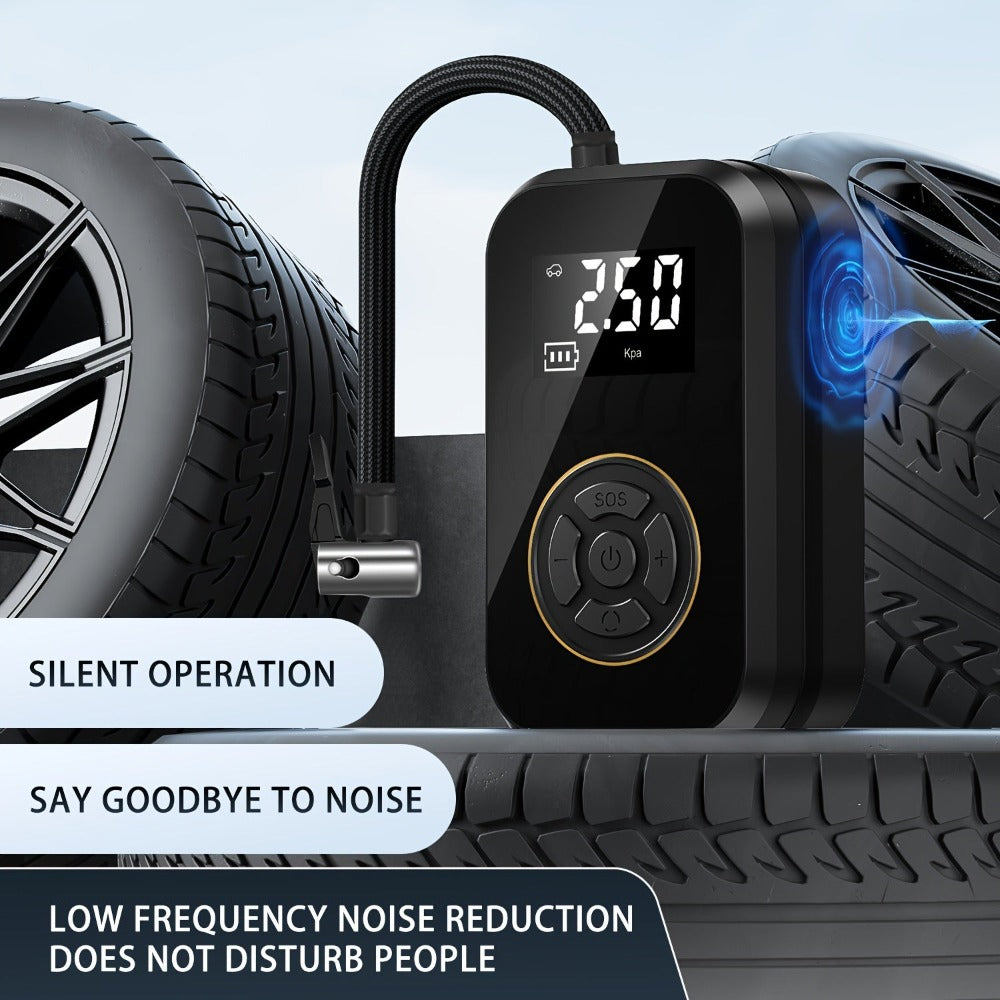 Inflador de neumáticos portátil inalámbrico de 120 vatios con pantalla digital para coche, compresor de aire para motocicleta, inflador de neumáticos inalámbrico portátil para coche con luz LED y adaptador de boquilla