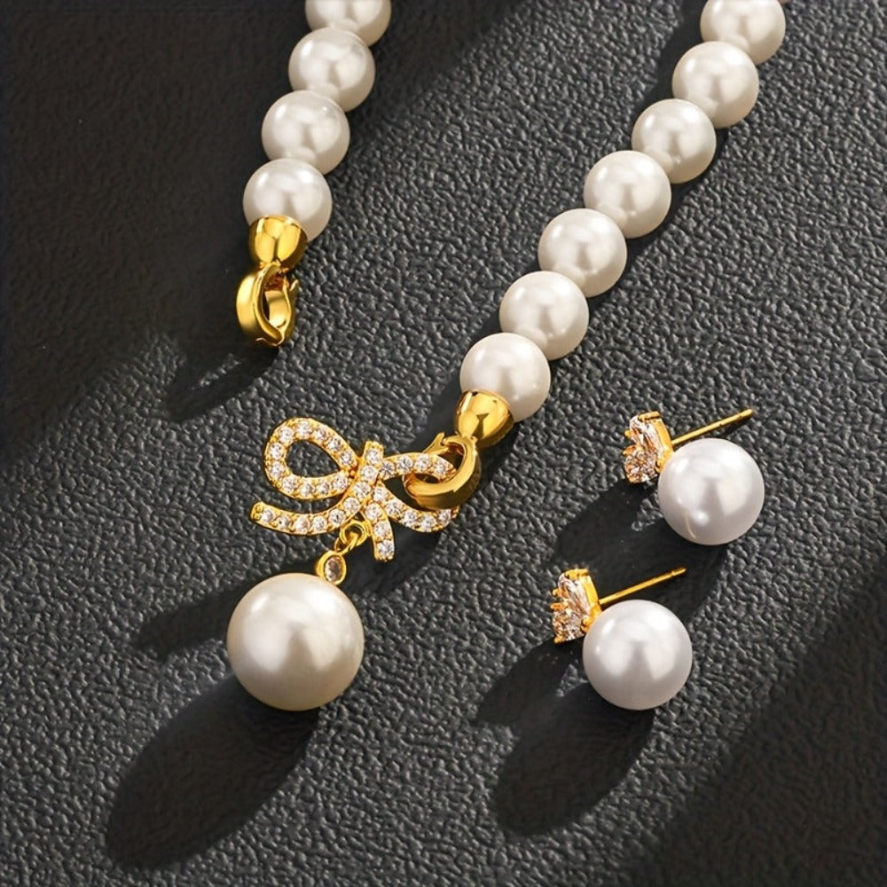Joyería para mujer de plata 925, collar con lazo de perlas de agua dulce, aretes de botón con perlas de circonita sintética y orejas de conejo, grado AAAA, criado a mano, tamaño grande de 8 mm, seleccionado, Halloween, Navidad, Día de San Valentín, cumple