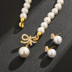 Joyería para mujer de plata 925, collar con lazo de perlas de agua dulce, aretes de botón con perlas de circonita sintética y orejas de conejo, grado AAAA, criado a mano, tamaño grande de 8 mm, seleccionado, Halloween, Navidad, Día de San Valentín, cumple