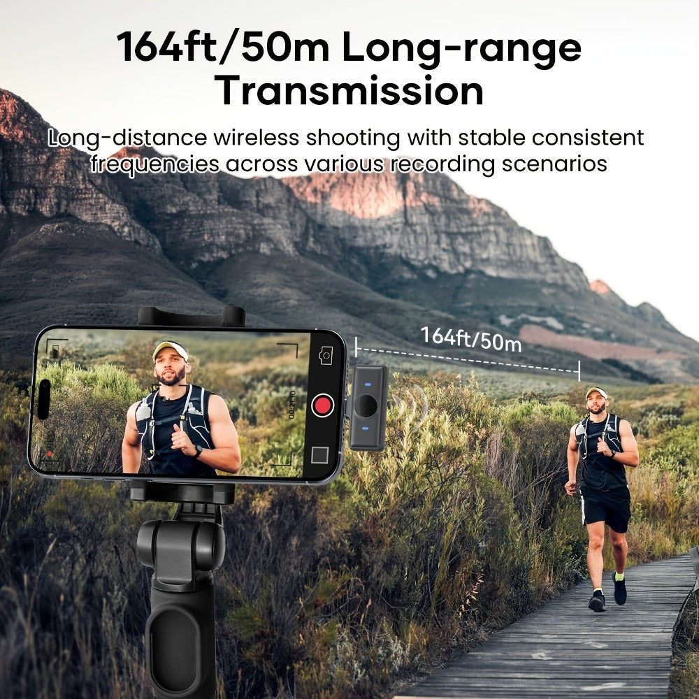 Micrófono Lavalier Inalámbrico para iPhone iPad Android con Estuche de Carga, 80H de Batería, Cancelación de Ruido, Alcance de 49.99 metros, Micrófono de Solapa con Clip Plug-Play para Grabación de Video, Vlog, Transmisión en Vivo