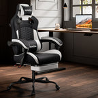 Silla Gaming, Silla Esports, Silla Gaming Ergonómica con Reposapiés, Silla Gaming de Carreras con Reposacabezas Ajustable, Silla de Ordenador con Altura Ajustable y Soporte Lumbar, Adecuada para Oficina en Casa y Gaming, Beige, Azul, Negro, Rojo, Naranja