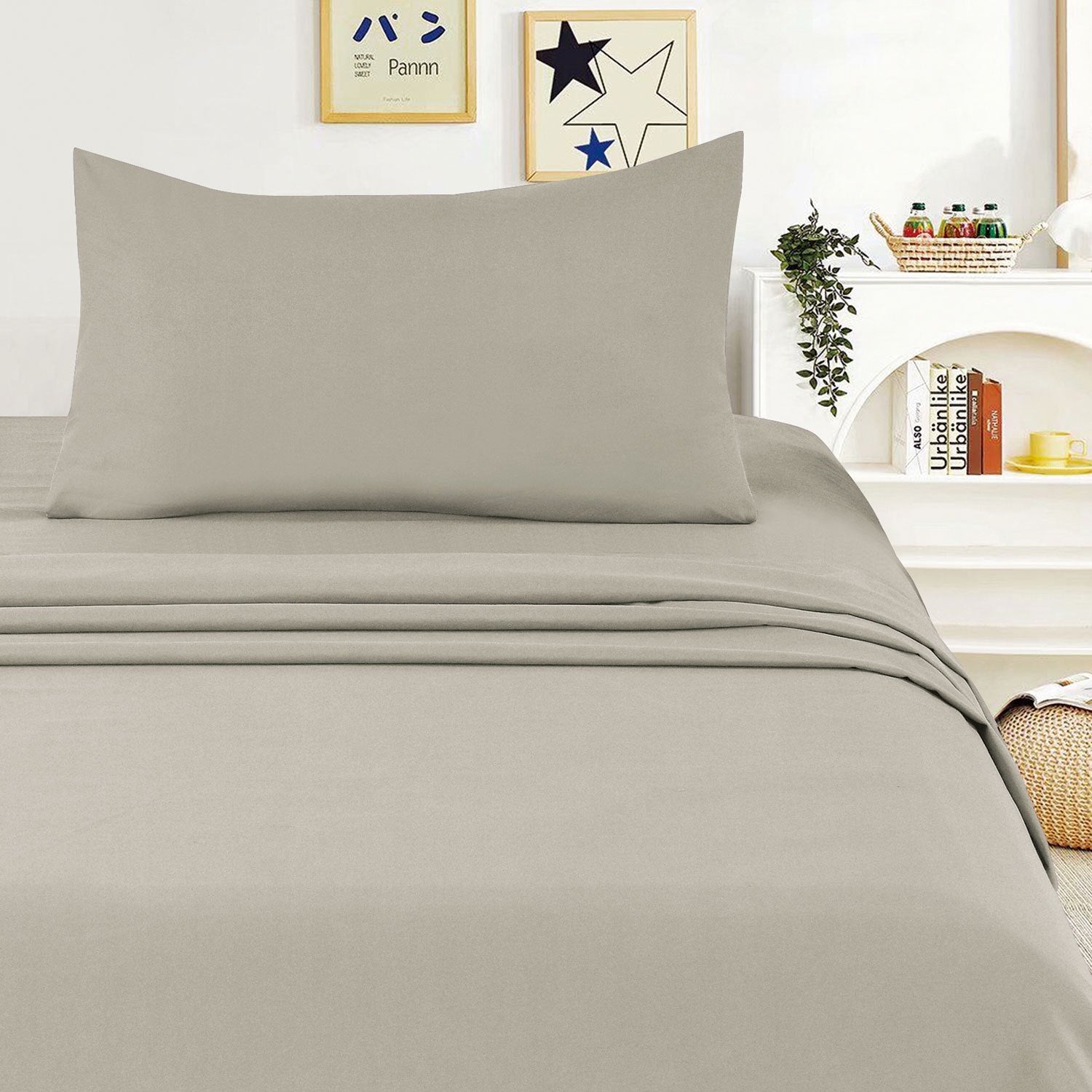 Juego de Sábanas Ligero Suave Fresca 4 Piezas para Cama de 90/105/135/150 cm – 100%Microfibra – Incluye Sábana Bajera Ajustable con borde elástico de 25 cm de profundidad, Sábana Encimera y 2 Fundas de Almohada – Suave, Transpirable y Confortable