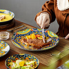 Juego de 24 Piezas de Vajilla Estilo Bohemio con Plato Principal, Platos para Postre y Tazones para Pasta o Cereal, Servicio para 6 Personas