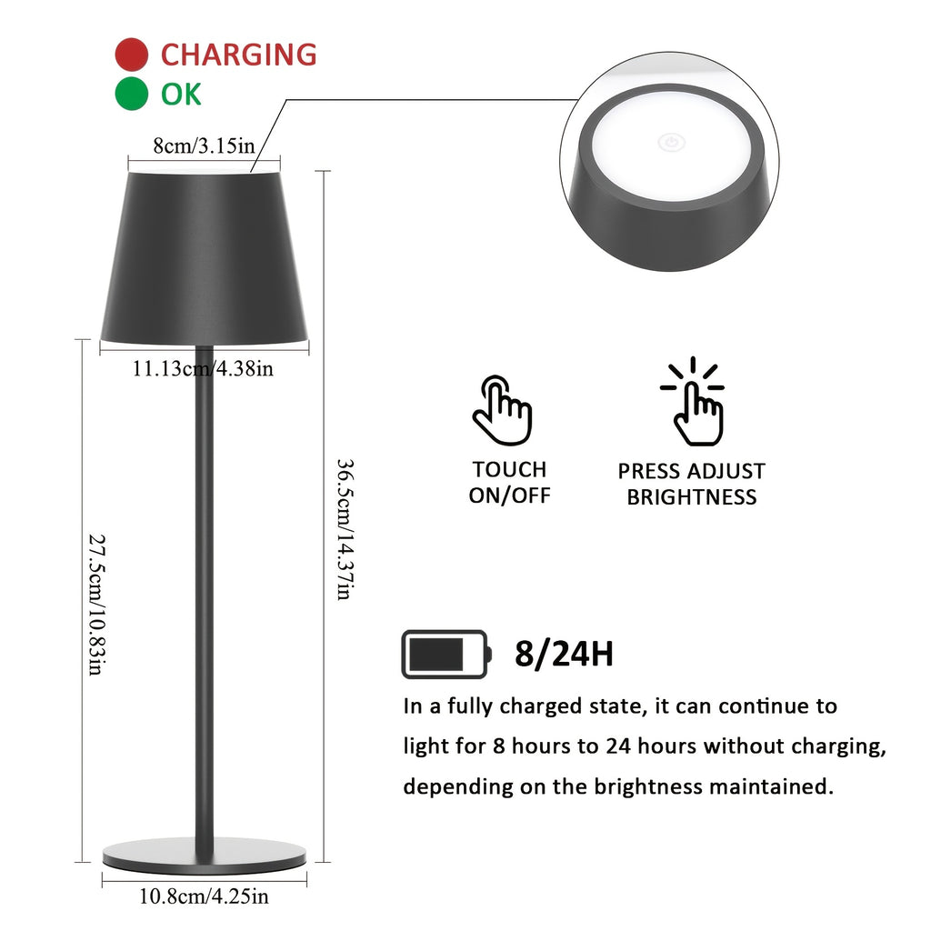 Lámpara de mesa para iluminación de dormitorio y escritorio | 2 L y 4000Mah y Recargable