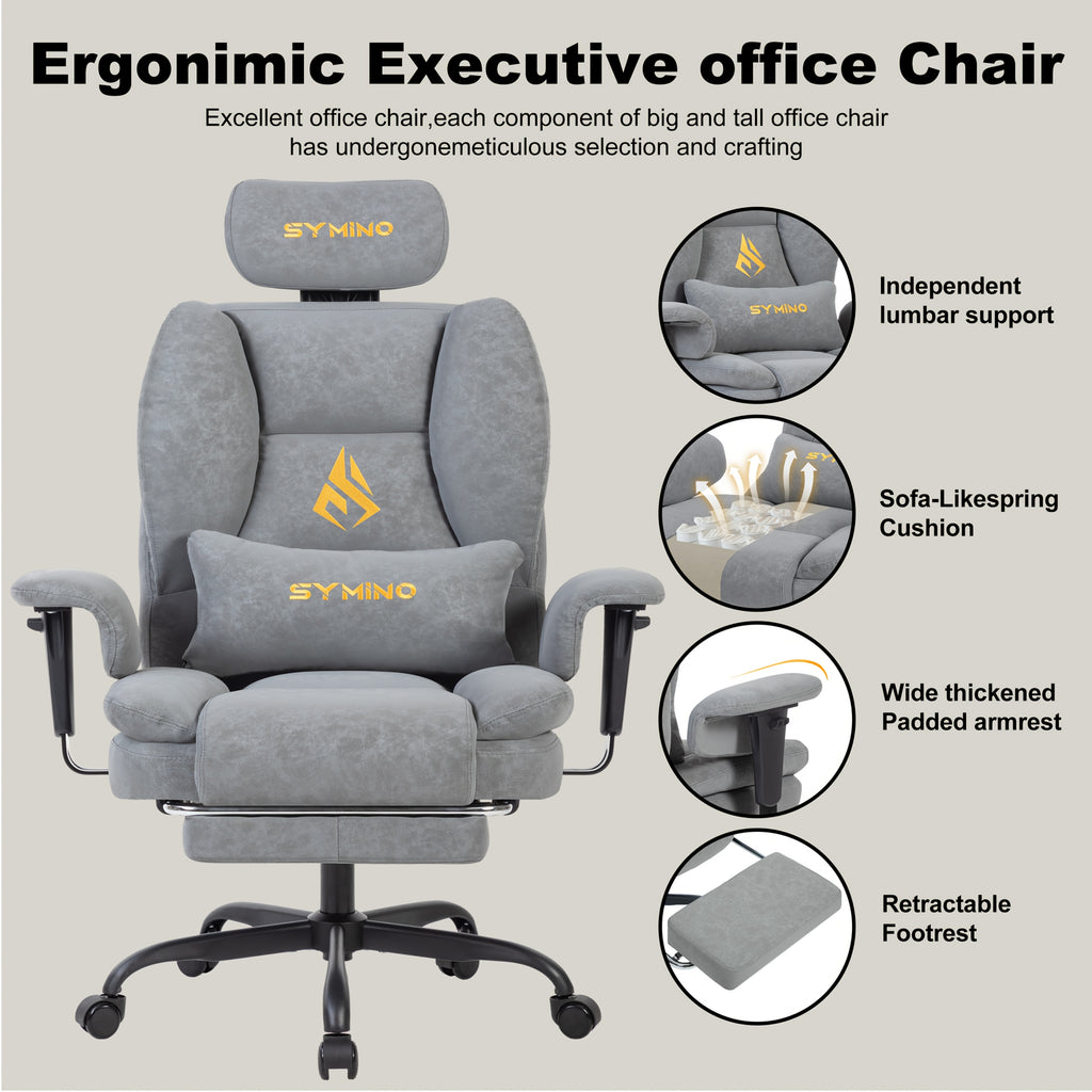 Silla de gaming SYMINO, silla de oficina ergonómica de piel PU con soporte lumbar - Silla de escritorio reclinable para computadora para adultos, asiento de videojuegos estilo carreras (altura y reposacabezas ajustables)
