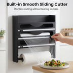 Dispensador de Papel Aluminio con Cortador, Reutilizable, Ahorra Espacio, Ideal para Almacenamiento en Cocina, Adecuado para Bolsas de Plástico, Film Transparente y Papel Aluminio, Montaje en Pared