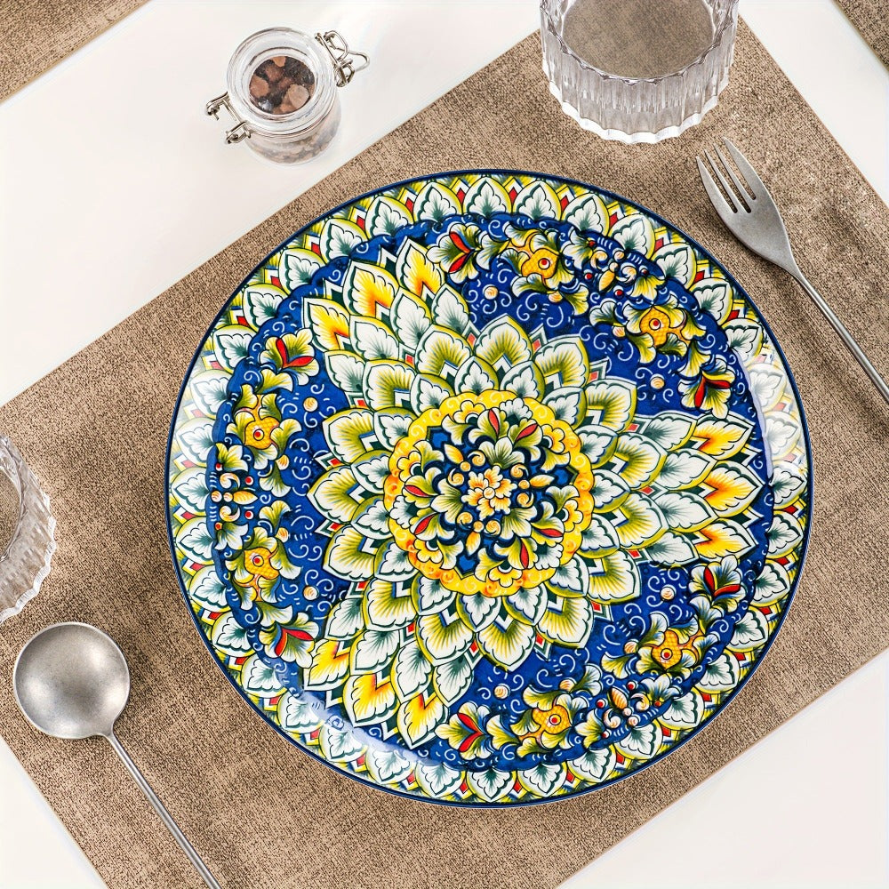 Juego de 6 platos llanos de cena SIMI estilo bohemio de porcelana, juego de platos de desayuno aptos para lavavajillas y microondas