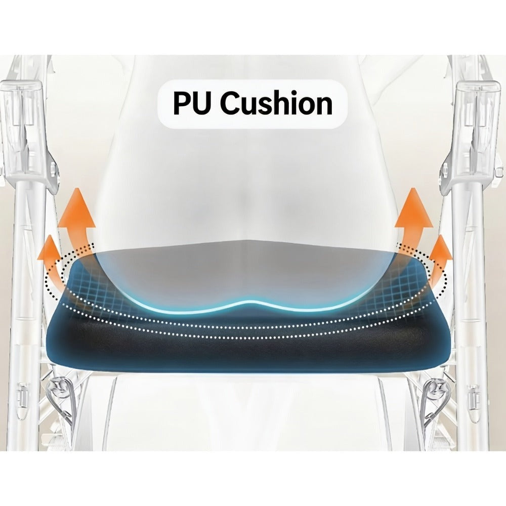 Andador Rollator Plegable para Adultos Mayores, Ayuda de Movilidad Ligera de Aluminio, Ruedas Univer Todoterreno de 20.32cm, Altura Dual Ajustable, Asiento y Respaldo Acolchado Ergonómico de PU, Capacidad de Peso de 136.08 KG