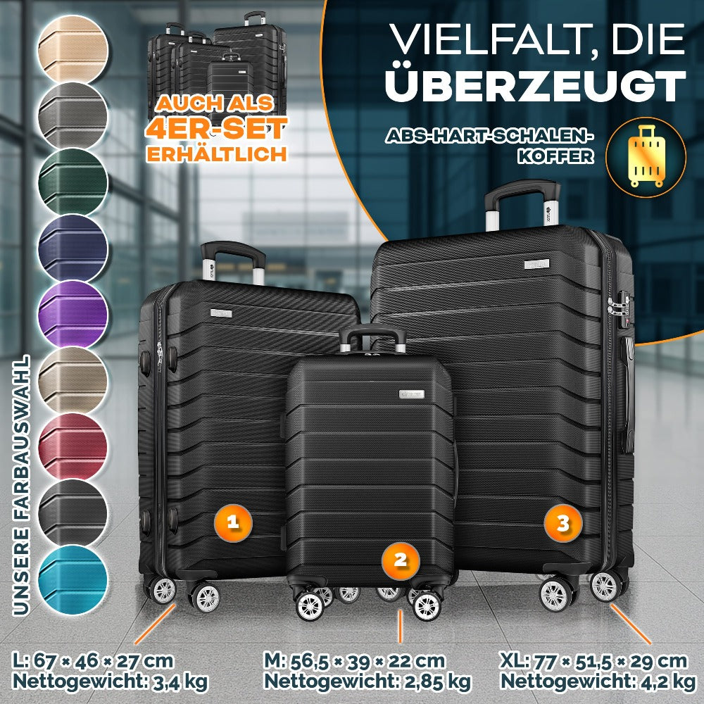 Tillvex® Juego de Equipaje de Viaje con Báscula, Correas y Etiquetas | Maleta de 4 Ruedas | Equipaje con Candado TSA | Juego de Maletas de Carcasa Dura