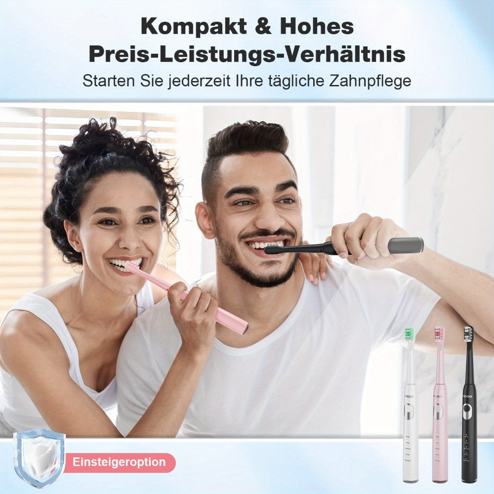 Cepillo de dientes sónico eléctrico para adultos con modos inteligentes y recargable por USB, tecnología de ondas de sonido apta para dientes y encías sensibles, cerdas suaves, 6 cabezales de cepillo, estuche de viaje y soporte de pared, apto para viajes,