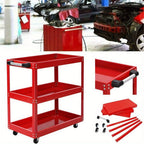 Carro de Herramientas de 3 Niveles ROJO, Almacenamiento de Herramientas, Carro de Garaje Resistente para Taller