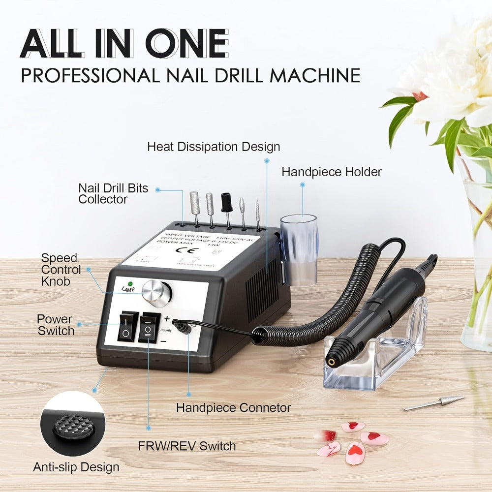 Máquina Portátil de Taladro Eléctrico para Uñas 20000 RPM, con 6 Brocas y Banda Lijadora, Para Gel, Manicura Pedicura Pulido Forma, Herramienta Acrílica Ideal en Casa o Salón