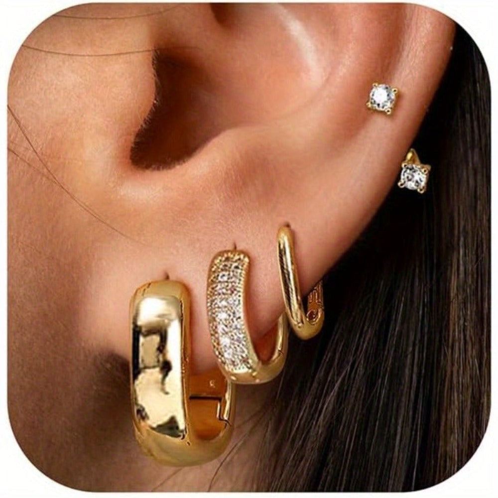 4 Pares de Aretes de Aro Dorados Gruesos para Mujer - Aretes Huggie de Aro Dorados de 14K, Joyería Gruesa, Aretes Hipoalergénicos Apilables para Oídos Sensibles