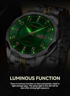 Reloj mecánico automático Dianpai para hombre - Acero inoxidable, esfera verde con marcadores dorados, indicador de fecha, pulsera de cadena de muñeca - Reloj de lujo para fiesta y uso casual, no necesita batería, regalo ideal para él, reloj de pulsera ca