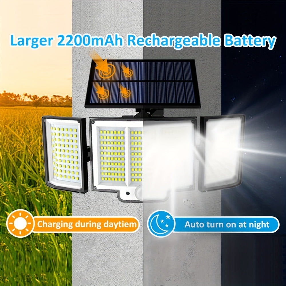 Juego de 2/4 piezas de luz solar para exterior, luz solar con sensor de movimiento de 348 LED y control remoto, luz de pared solar con 3 modos de iluminación, reflector de seguridad de gran angular de 270°, para porche, patio, jardín, garaje, pasillo, ter